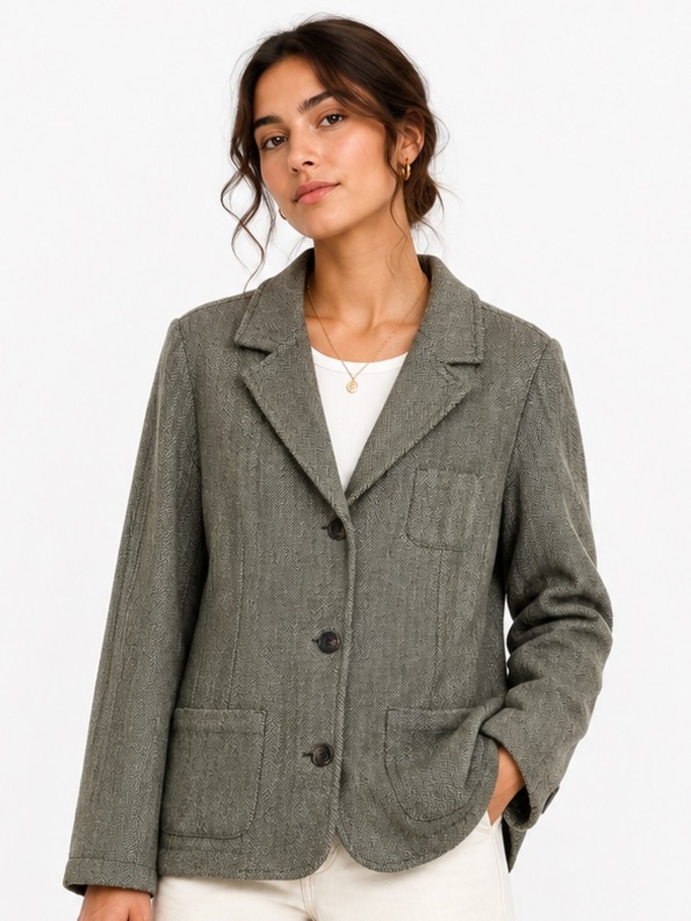 Vintage Y2K Old Navy Olive Green & Tan Herringbone Academia Blazer Size XXL